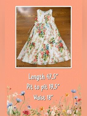 April Cornell White Floral Midi Dress with Pink & Green Roses